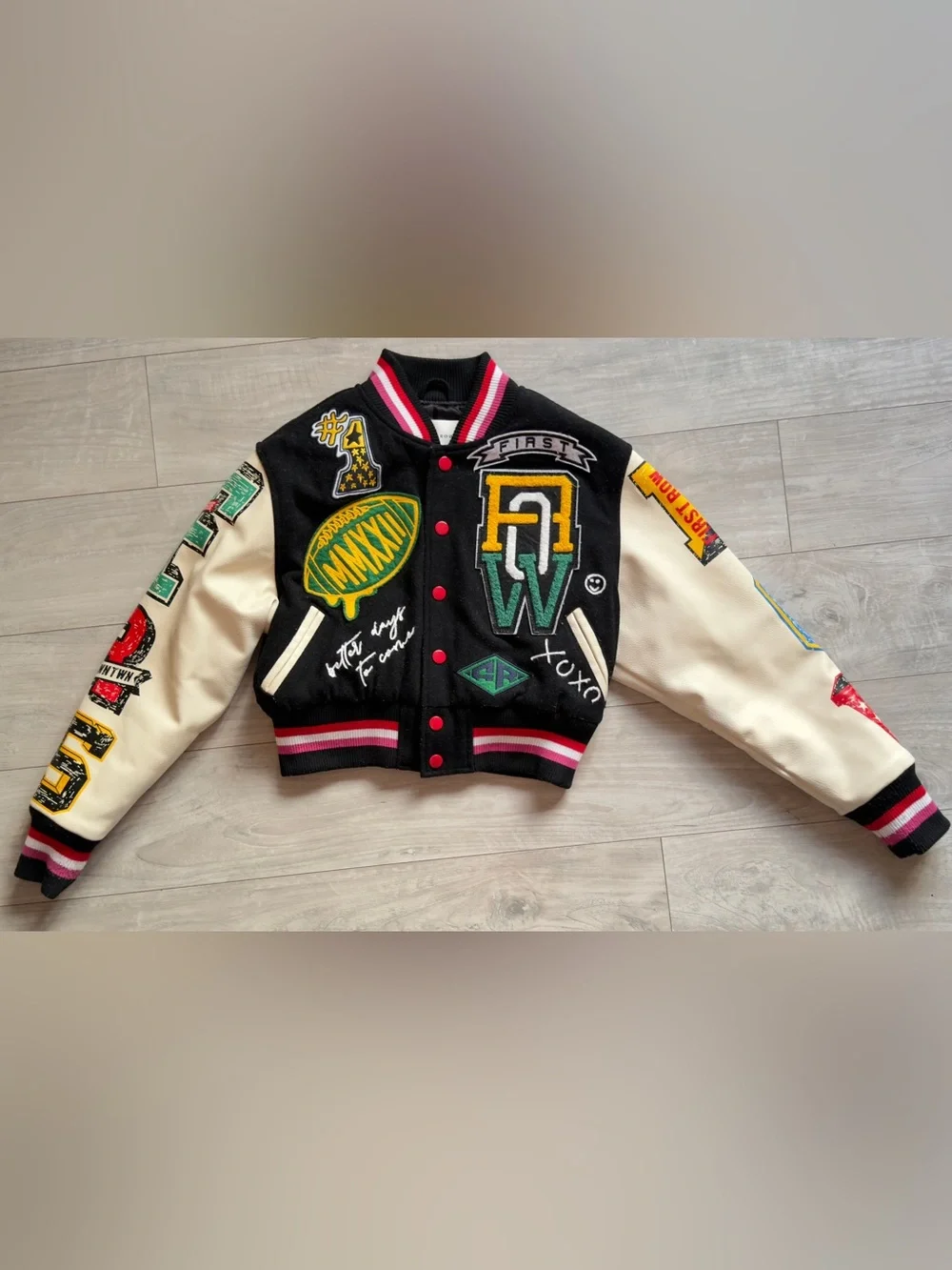 Kids Black Patchwork Varsity Jacket - First Row Inspired